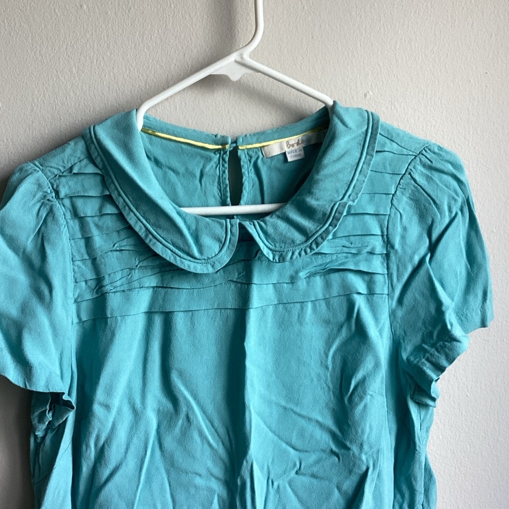 Boden Teal Short-Sleeve Peter Pan Collar Top - Picture 3 of 6